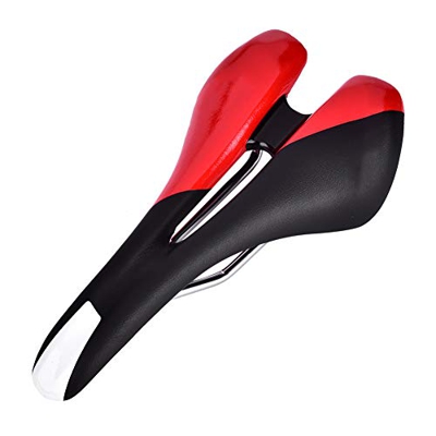 VGEBY Sillín de Bicicleta, 2 Colores Durable PU Cuero Bicicleta Ciclismo Asiento Cojín Sillín para Bicicleta de Carretera de Montaña (Rojo Blanco)