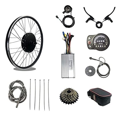 Samnuerly Kit de Bicicleta eléctrica 48V 1500W Rueda de Motor de rotación Trasera Motor de Cubo de radios sin Engranajes sin escobillas 20"24" 26"27.5