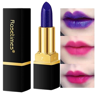 Rolempon Lápiz Labial Azul mágico,Colores mágicos Que cambian de Temperatura - Pintalabios de Larga duración hidrata el Azul Cambiado a Brillo de Labi