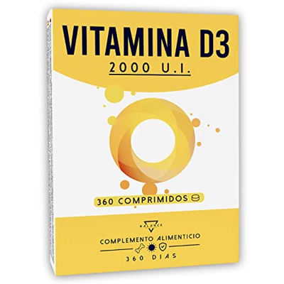 VITAMINA D3 2000UI - 360 TABLETAS (suministro de un año) | Vitamina D | Bienestar de huesos, dientes, músculos y sistema inmunológico | Sin gluten, OM