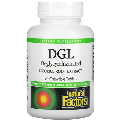 Natural Factors, DGL (Extracto de Raíz de Regaliz), 400mg, Dosis Alta, 90 Tabletas masticables veganas, Probadas en Laboratorio, Vegetarianas, Sin Soj