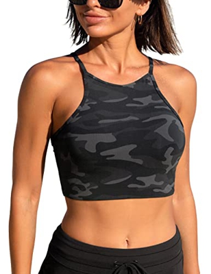 CRZ YOGA Traje de baño Acolchado con Cuello Alto para Mujer Bikini con Espalda Cruzada Jungle Camuflaje Gris 36