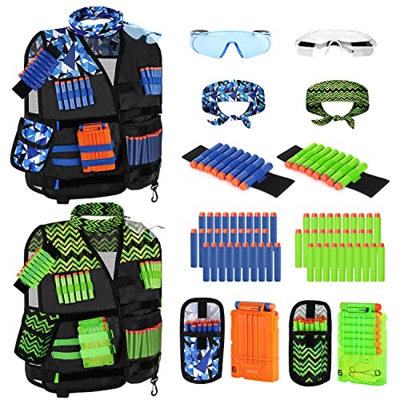 Lehoo Castle Chaleco Táctico Niños para Nerf N-Strike Elite Series, con 60 Recambio Bullet Soft Dardos, Gafas, Mascarilla Táctica, Regalos Navidad par