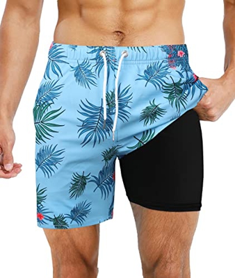 Suwangi Bañador Hombre Doble Capa Shorts de Baño Shorts de Playa Secado Rápido Bañadores Compresión 2 en 1 Pantalones Cortos de Natación con Forro de 