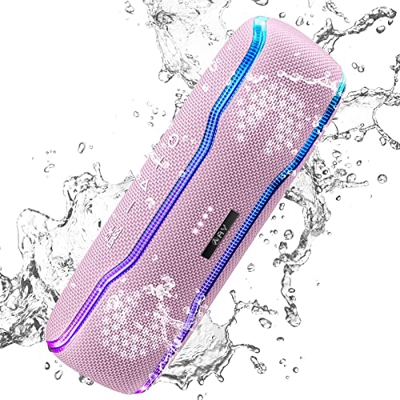 AY Altavoz Bluetooth Potente, IPX7 Impermeable Altavoz Bluetooth 5.3 Portatil con Luz LED de Color y Graves Ricos, Maridaje Doble, Micrófono, Autonomí