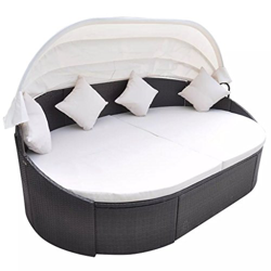 Festnight Cama Exterior Jardin, Cama Balinesa,Tumbona Cama,Sofa Exterior,Tumbona de Poliratán & Acero,Isla de Ratán, Toldo Desplegable, Protección UV, en oferta