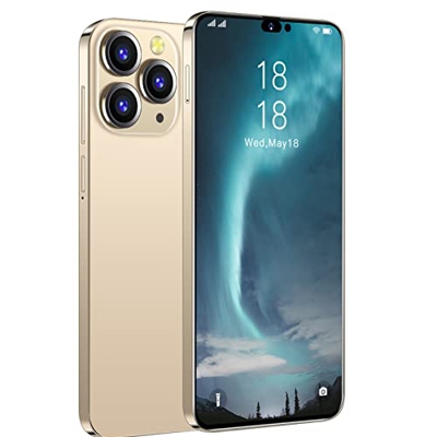 JUXaTECh i14proMax Dual SIM/GPS/Face ID 1GB ROM 2MP + 3MP 6.1inch HD + IPS Water 3 Cámaras Traseras Smartphone Smartphones Desbloqueados,Oro,L