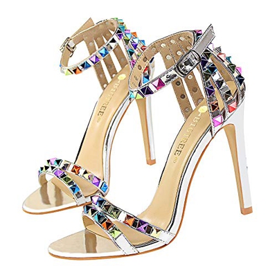 Zapatos de Tacón de Aguja Punta Abierta Diseño Elegante Modo Sandalias de Plataforma de Tacón Super Alto con Hebilla de Cinturón para Fiesta y Boda pa