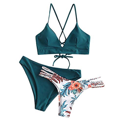 ZAFUL Conjunto de Bikini de Dos Piezas para Mujer con Sujetador Ajustable Push-up Back, bañador Triangular con Estampado Floral