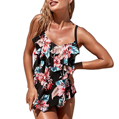 WIN.MAX Traje de Baño en Dos Piezas Sexy Mujer Tankini Vest + Short de Baño Traje Conjunto de Bañador Swimsuit para el Mar, Playa, Piscina, Fiesta, Va