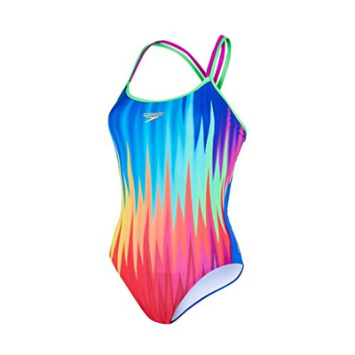 Speedo Rhythmrip Placement Double Crossback Bañador, Mujer, Azul (Navy/Psycho Red/Lime Punch), 32