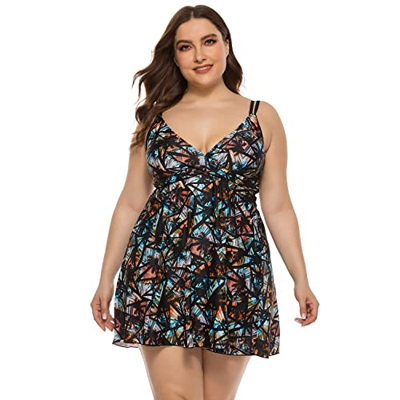 Beachkini Vestido de Playa Tankini de Traje de baño de Dos Piezas con Estampado Retro de Talla Grande para Mujer,01 árbol de Coco,56