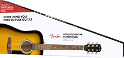 Fender Paquete de guitarra acústica de 6 cuerdas, derecha, Sunburst características