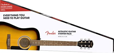 Fender Paquete de guitarra acústica de 6 cuerdas, derecha, Sunburst