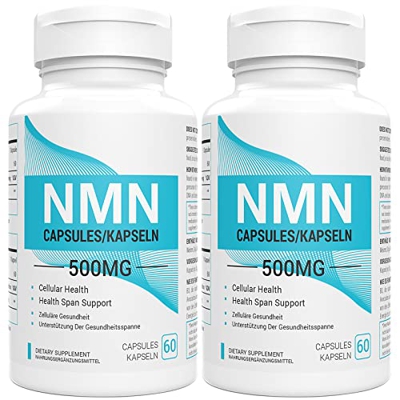 NMN Suplementos 500 mg por cápsula | Niveles potentes de NAD+ para apoyo antienvejecimiento | potenciador NAD+ (120 Capsules (Pack of 2))