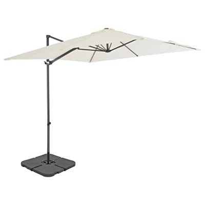 Paraguas para exteriores con base portátil de arena con dimensiones: 2,5 x 2,5 x 2,47 m (largo x ancho x alto)
