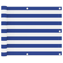 Home & Garden Tools-Pantalla Balcón Blanco y Azul Tela Oxford 75x300 cm en oferta
