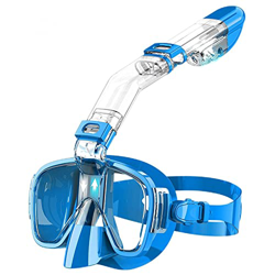 Qtrednrry Máscara de buceo, plegable, juego de máscaras de buceo con sistema de tapa seca y soporte de cámara, anti-niebla profesional, color azul características
