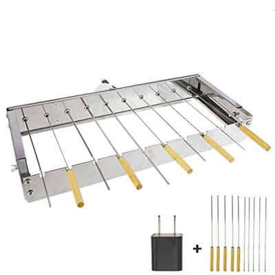 SARGE Parrilla de Barbacoa giratoria automática de Acero Inoxidable al Aire Libre con 10 Pegatinas para brochetas de Barbacoa para Barbacoa de Ancho A