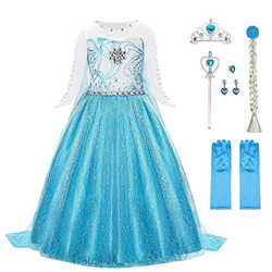 URAQT Disfraz Elsa, Vestidos Princesa Elsa con Accesorios, Disfraz Princesa Niña de Dibujos Animados Nieve, Disfraz Niña para Halloween, Fiestas, Cosp características