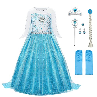 URAQT Disfraz Elsa, Vestidos Princesa Elsa con Accesorios, Disfraz Princesa Niña de Dibujos Animados Nieve, Disfraz Niña para Halloween, Fiestas, Cosp