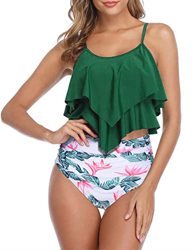 Nadeer Tankini Traje de Baño para Mujer Dos Piezas Parte con Volantes（Verde,M características