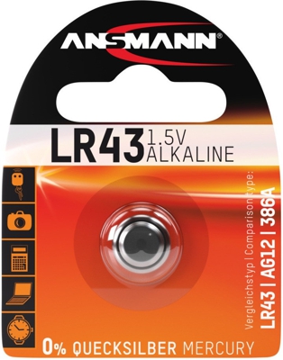 1x ANSMANN Alkaline Knopfzelle LR43 1,5V, V12GA, LR43/186 5015293