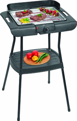 Clatronic Barbacoa eléctrica con patas, parrilla cromada 35,5 x 24,5 cm, 2000 W
