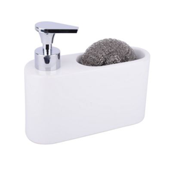 Dosificador de jabón para cocina de cerámica con estropajo, Blanco precio