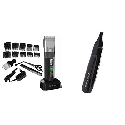 Remington HC5810 Pro Advanced Ceramic - Cortapelos profesional, indicador LED, incluye 10 peines + Remington NE3150 Advanced Steel Smart - Cortapelos 