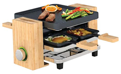 Princess 162900 Pure 4 Raclette con carcasa de bambú natural y 4 sartenes, 700 W, Negro en oferta