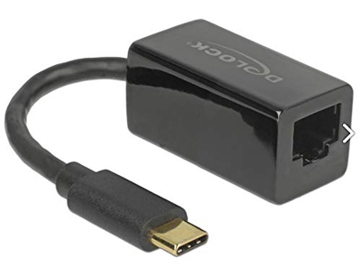 DeLOCK 65904 Adaptador de Cable SuperSpeed USB (USB 3.1 Gen 1) USB Type-C Gigabit LAN RJ45 Jack Negro - Adaptador para Cable (SuperSpeed USB (USB 3.1 