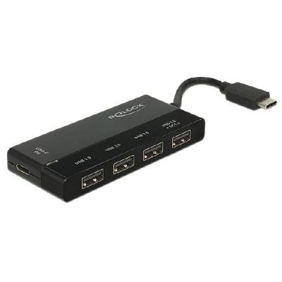 DeLock Externer USB 3.1 Gen 1 Hub USB Type-C > 4 x USB Typ-A + 1 x USB Type-C PD