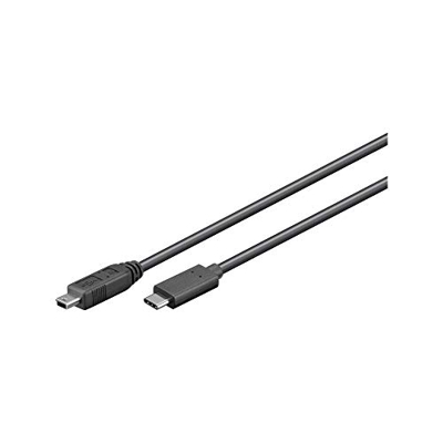 USB 2.0 HighSpeed cable black 0.5m USB mini plug (type B 5-pin) to USB-C plug