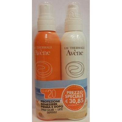 Avene Sun - Leche solar en espray SPF20 para cuerpo, 200 ml + loción para después del sol de 200 ml