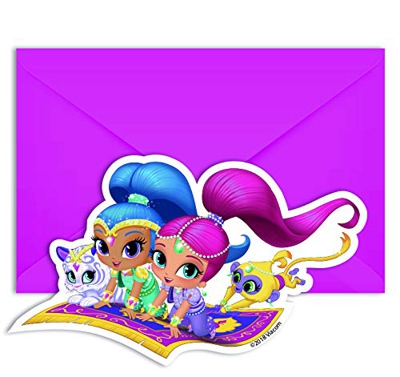 6 Tarjetas de invitación y sobres Shimmer and Shine™ 14 x 9 cm
