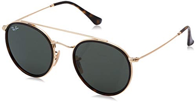 Ray-Ban RB3647N 001 Round Double Bridge Sunglasses - Gold/Green