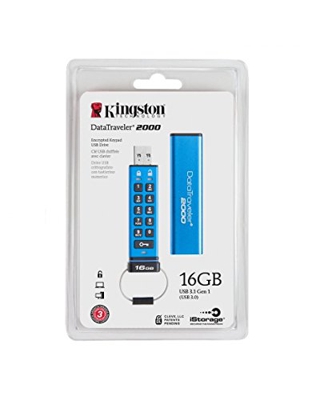 Kingston DataTraveler 2000 DT2000/16GB - Memoria USB 3.0 de 16 GB cifrada con Teclado, Tipo Llave
