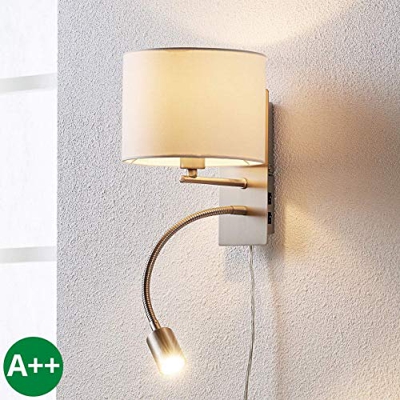 LED Lámpara de pared 'Florens' (Moderno) en Blanco hecho de Textura, Tela, Tejido, Seda e.o. para Salón & Comedor (1 llama, E14, A++) de LAMPENWELT | 