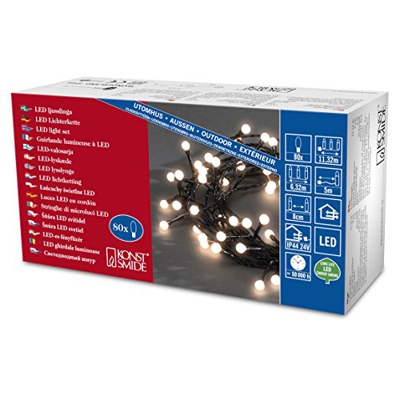 Konstsmide 3691-107 - Lichterkette Llevado Globo/diodo Redondo / 80 diodos Blancos cálidos/Transformador de 24v Fuera por Cable/Negro