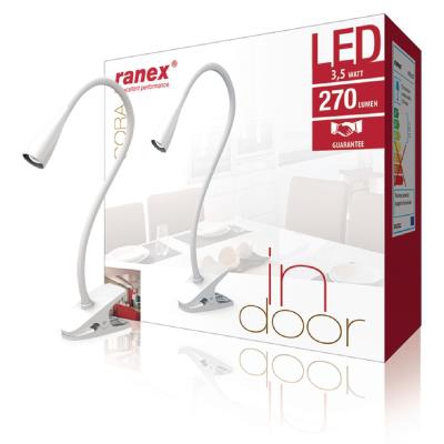 Ranex Lámpara de escritorio con clip de 6 LEDs, color blanco, consumo 3,5 W, diseño elegante