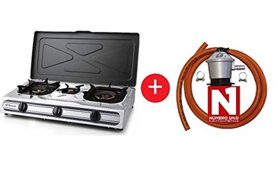 Hornillo a Gas Orbegozo fo 3510, Inox 3 fuegos + Regulador de Gas butano HVG