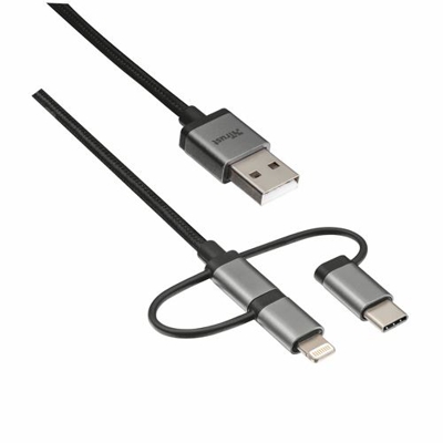 Trust Urban 1 m 3-in-1 Micro-USB USB-C Lightning Cable - Black