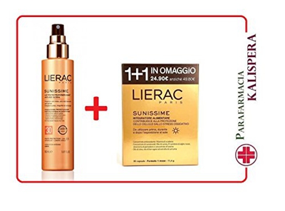 Lierac sunissime Juego Bronceado dorado cuerpo SPF30 Leche Spray 150 ml + Duo 30 + 30 Cápsulas Suplemento para l 'bronceado