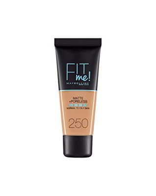 Maybelline New York Base de Maquillaje Fit Me (Mate y Sin poros), Tono 250 Sun Beige - 30 ml