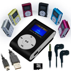 Mini reproductor MP3 Negro con FM + Auriculares + Cable Mini USB + Tarjeta Micro SD 2GB precio