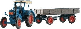 Tracteur Lanz avec remorque plateau à ridelles-HO-1/87-KIBRI 12232
