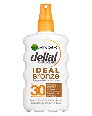 Garnier Delial Ideal Bronze Spray Revelador del Bronceado para Pieles Claras, Protector Solar IP30+ - 200 ml