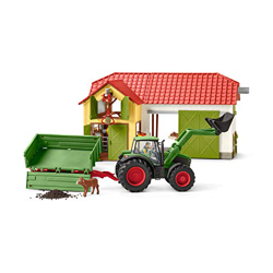 Schleich - Tractor con Remolque, Color Verde. Incluye granjero y ternero características