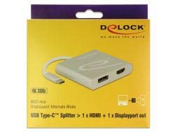 DeLOCK 87716 Adaptador de Cable de vídeo 0,1 m USB C HDMI + DisplayPort Plata - Adaptadores de Cable de vídeo (0,1 m, USB C, HDMI + DisplayPort, Macho